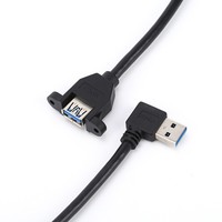 Cable de extensión de datos USB3.0 90 grados macho a hembra montaje en Panel de tornillo blindaje trenzado para transferencia de datos de computadora