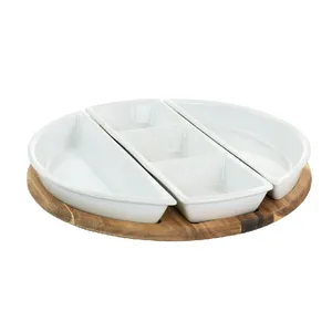 אוכל 4 חתיכה עדינה dinnerware קינוח קינוח קינוח פירות סט עם בסיס עץ acacia