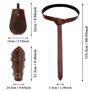 Conjunto de Cinturón Vikingo Medieval, Bolsa de Cintura de Cuero Sintético, Protectores de Muñeca, Accesorios de Disfraz Renacentista, Halloween, LARP - Product Image 2