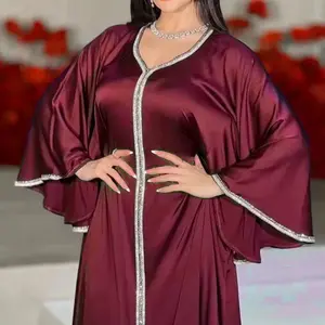2024 New Model Abaya In Dubai Black Rose Printed Style Long Sleeve Maxi Dress Fashion Modern Moroccan Style Kaftan Dresses
