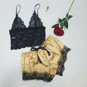 جديد الاتجاه الحرير الساتان الملابس الداخلية المرأة مثير الدانتيل الرسن أعلى + السراويل منامة مجموعة - Product Image 6