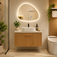 Meuble-lavabo mural moderne et luxueux pour salle de bain d'hôtel avec vasque en céramique et miroir intelligent, meubles de salle de bain