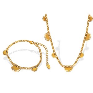 stainless steel gold plated chain <b>bracelet</b> set sun pattern bohemian unisex alloy jewelry - Product Image 5