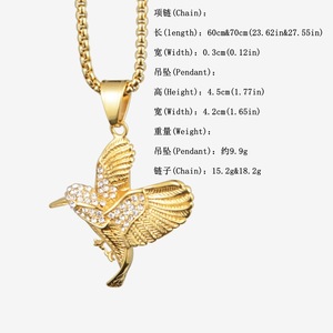 Hip <span class=keywords><strong>Hop</strong></span> Animaux Oiseaux Cubique Zircone Étanche Sans Ternissure Pvd En Acier Inoxydable De Mode Bijoux Pendentif Colliers Homme Hommes Mâle - Product Image 6