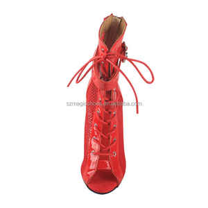 Bottes de danse à talon personnalisées en PU de haute qualité pour femmes, chaussures de danse jazz <span class=keywords><strong>salsa</strong></span>, rouge 11CM - Product Image 2