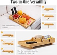 Plateau d'appoint 2-en-1 en bambou pour canapé, organisateur de canapé avec 2 porte-gobelets, s'adapte aux interstices de siège ou aux ottomanes, pour collations et boissons