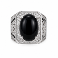 Bague en argent sterling 925 à quatre griffes pour homme, zircon noir, style thaïlandais ouvert, vintage, tendance, personnalité, bijoux fins pour soirée, vente en gros