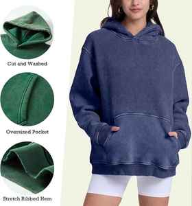 Mujeres de gran tamaño Parejas Heavyweight Vintage Acid Wash Hoodie Cotton Fleece Hoodies para mujeres - Product Image 6