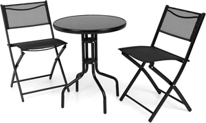 Black Minimalist <b>Folding</b> <b>Garden</b> Set Metal Patio <b>Table</b> Chairs Mesh Back Outdoor Dining Furniture <b>for</b> Courtyard Hotel Villa - Product Image 3