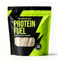 Sachet Doypack Personnalisé Imprimé Qualité Alimentaire pour Poudre, 1kg, en Film Mat avec Fermeture Zip, pour Suppléments de Fitness et Créatine, avec Fenêtre, en Mylar