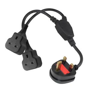 uk power cord 10a 250v 3 prong Two way splitter outlets Y cable extension lead