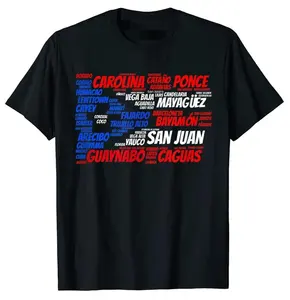 Novidade camiseta para homens com estampa completa de nome da cidade de Porto Rico, camiseta de algodão preto grande, novidade para homens, novidade Dropshipping