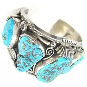 Nhiều Viên Đá Ngọc Lam Nhỏ Khảm Vòng Tay Bạc Cổ Lớn - Product Image 2