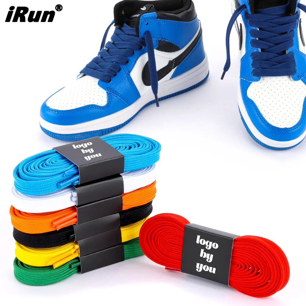 IRun Personalizable de alta calidad 8mm de ancho Trenza de una sola capa Cordones de zapatos duraderos 57 colores Cordones planos para zapatillas de deporte