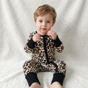 Mameluco de Bebé con Estampado de Leopardo, Sin Mangas, Cierre de Cremallera, Tejido Suave y Transpirable de Seda de Leche/Algodón, para Bebés y Niños Pequeños, Traje de Verano - Product Image 1