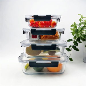 Rectángulo de comida de vidrio hermético contenedores con <span class=keywords><strong>a</strong></span> prueba de fugas de presión de cierre tapas - Product Image 1