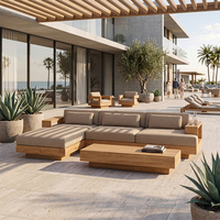 Canapé de jardin en teck d'extérieur, modulable, moderne, en tissu imperméable, pour villa, complexe hôtelier, mobilier de projet