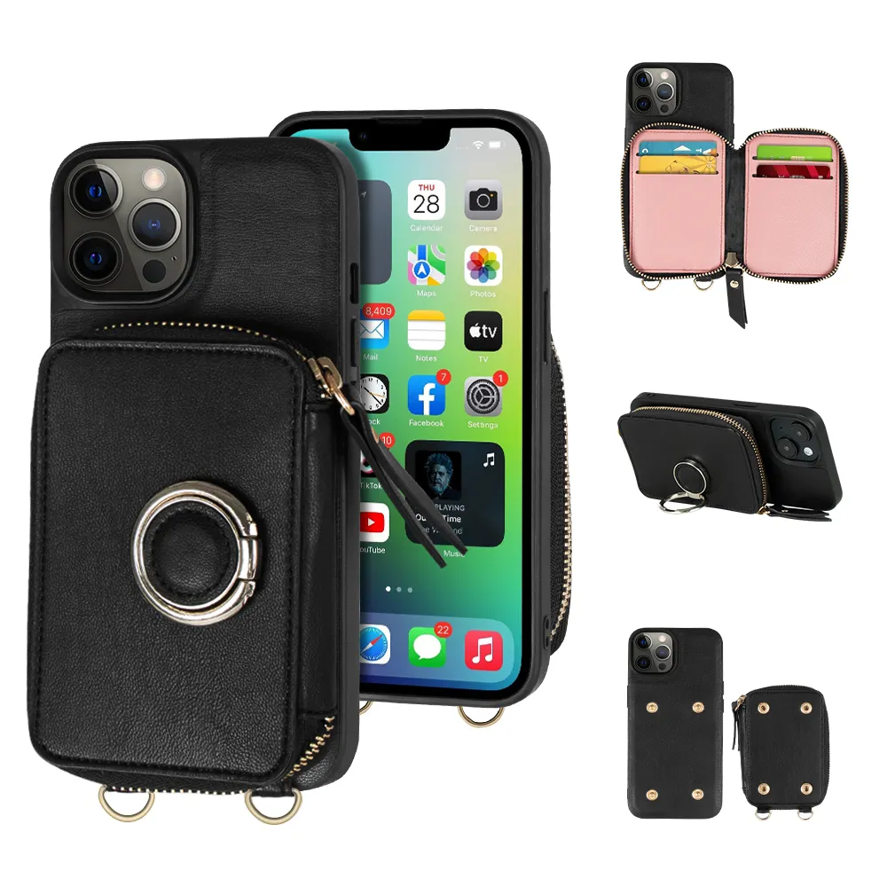 Funda de teléfono de cuero Premium de moda personalizada de fábrica desmontable para iPhone 15 14 13 12 Pro Max funda de teléfono personalizada al por mayor