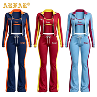 Ensemble de sport 3 pièces personnalisé pour femme – Nouvelle collection automne-hiver : veste color block, brassière de sport et pantalon de survêtement streetwear