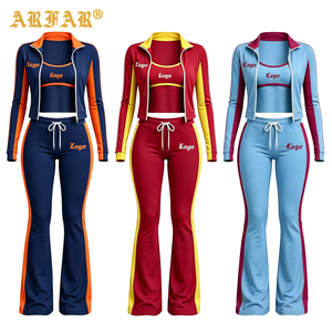 Set Sportivo Personalizzato in <span class=keywords><strong>3</strong></span> Pezzi per Donna, Nuova Collezione Autunno Inverno, Giacca Color Block, Reggiseno Sportivo, Pantaloni Streetwear, Tuta da Donna - Product Image 2