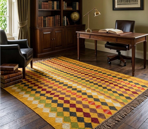 Geometric Diamond Handmade Wool Jute <b>Rug</b> Boho Tribal Farmhouse Area Carpet <b>Rustic</b> Floor Decor for Living Room Bedroom Hallway - Product Image 1