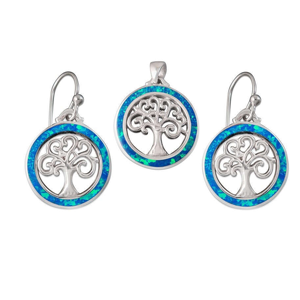 Juego de Pendientes y Colgante de Plata de Ley 925 con Ópalo <span class=keywords><strong>del</strong></span> Mar Caribe, Ópalo Sintético, Árbol de la Vida - Product Image 2