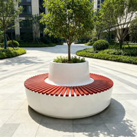 B014 Banc rond commercial pour espaces publics, avec assise en lattes de bois et jardinière intégrée, pour parcs, centres commerciaux et aménagements paysagers
