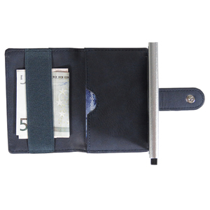 Unisex Genuine Leather Short Bifold <b>Wallet</b> With <b>RFID</b> <b>Blocking</b> Card Holder Money Clip Snap Closure Canvas Lining - Product Image 2