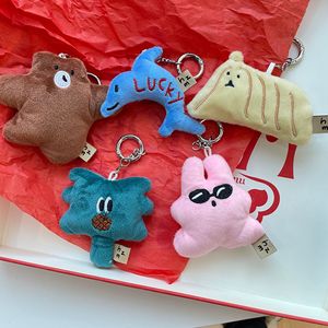 Ins Korean Soft Plush Rabbit Pendant Hugging Bear Dolphin Starfish Keychain for Bag Decoration Gift