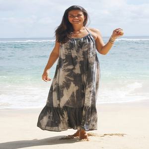 Summer Ladies Beach Cover Up Boho Casual Women Tie dye Long Length Maxi Dress With Sexy Backless & Bottom Frill - Product Image 1