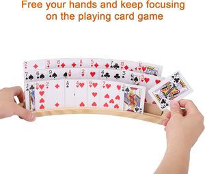 Supporto per carte da gioco in legno curvo vassoio Rack <span class=keywords><strong>Organizer</strong></span> Set di 2 solido porta carte per i bambini anziani - Product Image 6