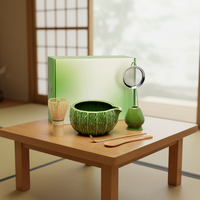 Ensemble de matcha en céramique vert clair Cactus, comprenant un chasen, une cuillère en bambou, un tamis, un support - Design zen asiatique de qualité alimentaire, kit de matcha 6 pièces