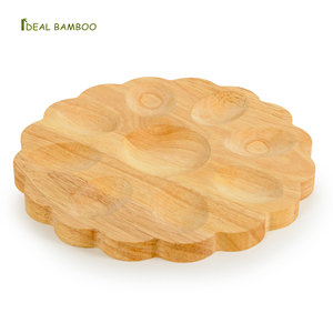 Supports de rangement pour œufs en bois de <span class=keywords><strong>bambou</strong></span> naturel et caoutchouc, 8 trous, forme de <span class=keywords><strong>fleur</strong></span>, plateaux pour comptoir de cuisine - Product Image 2