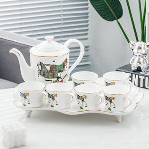 British Style <b>Tea</b> Pot and Cups <b>Set</b> Porcelain <b>Tea</b> <b>Set</b> Afternoon <b>Tea</b> Party <b>Set</b> of 6 With Tray - Product Image 4