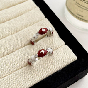S925 <b>Sterling</b> <b>Silver</b> Chinese Red Bow Four Leaf Clover <b>Ring</b> For Women <b>Adjustable</b> Opening Niche Jewelry - Product Image 3