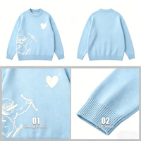 Pulls unisexes surdimensionnés en maille bleu clair anti-rides avec logo personnalisé motif ange Cupidon, style streetwear, vente en gros