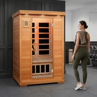 Sauna de Vapor Seco Portátil Moderna para 2 Personas, con Calentador de Carbono de Bajo EMF e Infrarrojos Lejanos, en Madera de Hemlock/Cedro Rojo Sólido