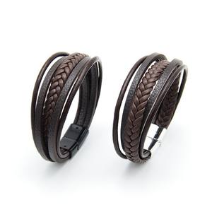 Vente en gros de bijoux de luxe pour hommes, fermoir magnétique tressé vintage, bracelet en cuir noir pour hommes - Product Image 3