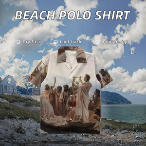 Camisa de verano para hombre, camisa de corte regular con cuello en V, manga corta informal, de punto, LICRA/poliéster, transpirable, de secado rápido - Product Image 2