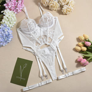 Chuangerm Lingerie seksi baru Femme Lingerie seksi bordir indah tulang ikan Slim Fit Lingerie Teddy putih - Product Image 2