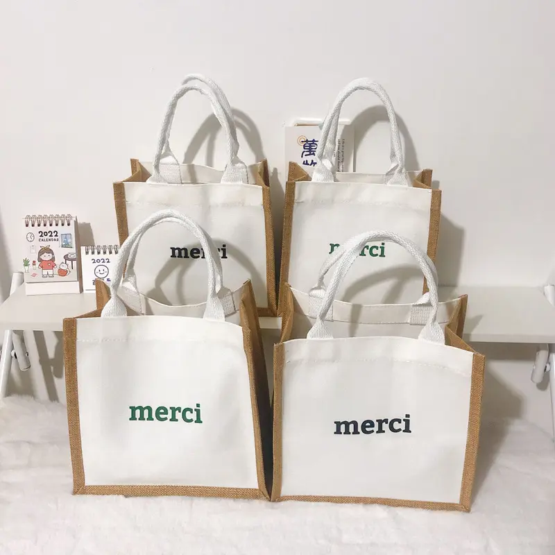 Linen cotton bag jute DIY BAG canvas student handbag for travel