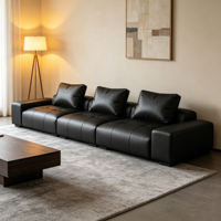 Ensemble de canapé-lit carré à profil bas en cuir véritable, garni d'éponge, écologique, durable, design moderne pour petits espaces