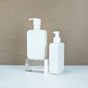 Cosmetic Packaging White PE Plastic Emulsion <b>Pump</b> <b>Bottle</b> 250ml 350ml 500ml Custom Design square Plastic Shampoo <b>Pump</b> <b>Bottle</b> - Product Image 3