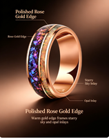 Bague en tungstène plaqué or rose avec incrustation de météorite, grès naturel et opale de feu – Cadeau de fiançailles tendance pour couples – Vente chaude