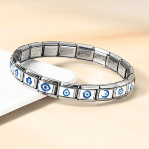 Pulsera de dijes italianos de ojos azules de la suerte en epoxi, de acero inoxidable, DIY, desmontable, modular, elástica, tipo correa de reloj, protectora, con símbolo de la suerte - Product Image 3