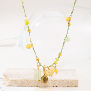 Collar Estilo Playa Verano 2026 con Piedra Natural Degradada Amarillo-Verde, Colgante Multielementos, Gargantilla Bohemia - Product Image 3
