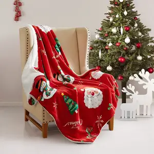 Giáng Sinh Sherpa Chăn Siêu Mềm Sang Trọng In Santa Claus Flannel Chăn Giáng Sinh Chăn Cho Sofa