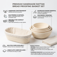 Panier de levage du pain en rotin fait main, réutilisable et écologique, avec doublure en tissu et bol de fermentation pour la pâtisserie