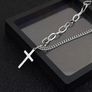 Collier pendentif croix empilable en acier titane style rétro simple, plaqué argent, unisexe, bijoux de mode hip-hop - Product Image 5