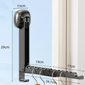 Small Detachable Double-Tier Telescopic <strong>Folding</strong> Clothes Storage Rack Suction Cup <strong>Hanger</strong> for Indoor Wall Hanging for Drying - Product Image 5